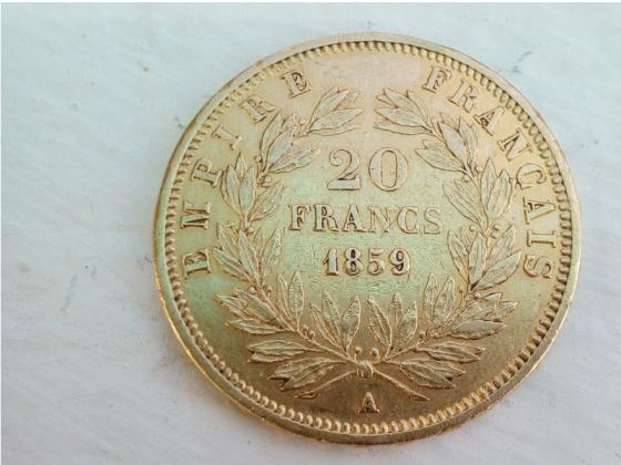 Pièce Or 20 Francs Napoléon III, Tête Nue 1859