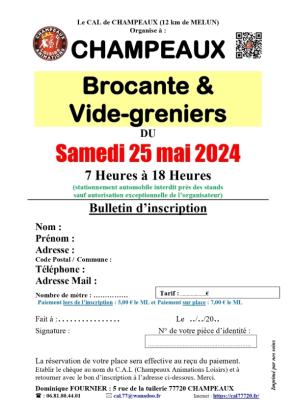 BROCANTE et VIDE-GRENIERS à CHAMPEAUX (77), le 25 mai 2024