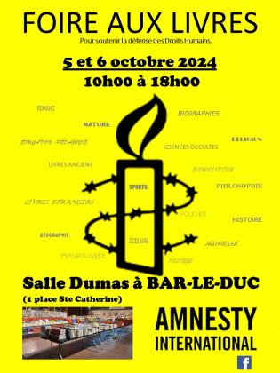 Foire aux Livres à Bar-Le-Duc, le 5 et 6 octobre 2024 pour Amnesty International