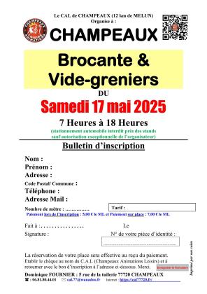 BROCANTE et VIDE-GRENIERS à CHAMPEAUX (77), le 17 mai 2025