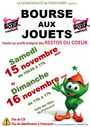 17ème édition BOURSE AUX JOUETS au profit intégral des Restos du Coeur