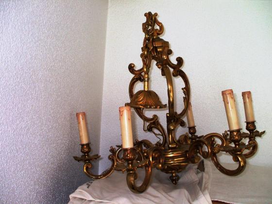 Lustre vintage bronze massif 6 branches