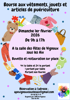 Bourse aux vêtements - jouets - matériels puériculture - Vignoux-sous-les-Aix