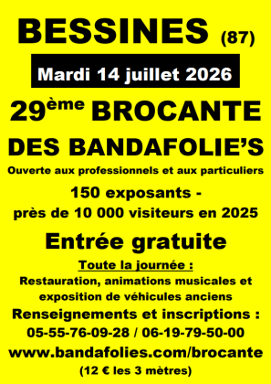 29ème BROCANTE DES BANDAFOLIE'S - Bessines-sur-Gartempe