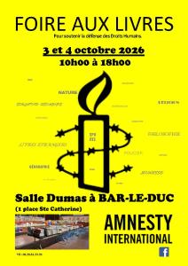 Foire aux Livres à Bar-Le-Duc, les 3 et 4 octobre 2026 pour Amnesty International